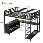 Metal Loft Bed with Wardrobe & L-Shaped Desk - Queen/Full Size Space-Saving Bed with Storage Cubes & Shelves for Teens/Adults
