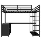 Metal Loft Bed with Wardrobe & L-Shaped Desk - Queen/Full Size Space-Saving Bed with Storage Cubes & Shelves for Teens/Adults