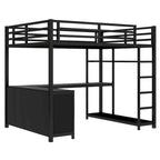 Metal Loft Bed with Wardrobe & L-Shaped Desk - Queen/Full Size Space-Saving Bed with Storage Cubes & Shelves for Teens/Adults