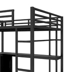 Metal Loft Bed with Wardrobe & L-Shaped Desk - Queen/Full Size Space-Saving Bed with Storage Cubes & Shelves for Teens/Adults