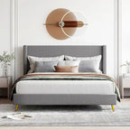 Queen Size Corduroy Platform Bed with Metal Legs