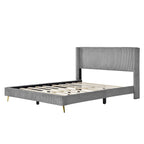Queen Size Corduroy Platform Bed with Metal Legs