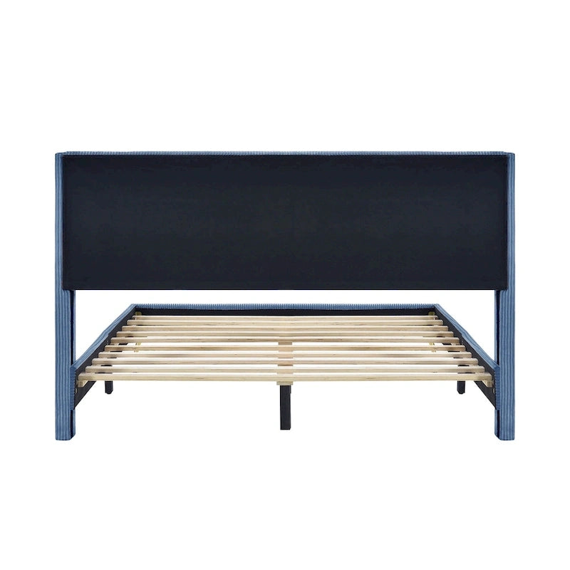 Queen Size Corduroy Platform Bed with Metal Legs