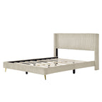 Queen Size Corduroy Platform Bed with Metal Legs