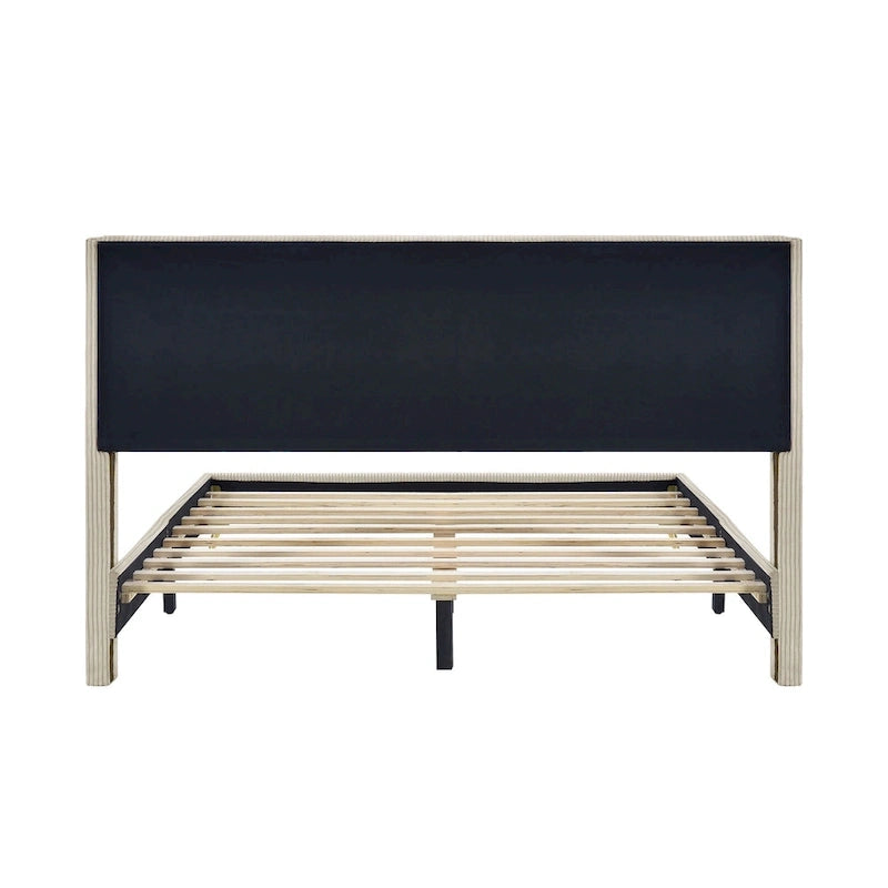 Queen Size Corduroy Platform Bed with Metal Legs