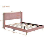 Queen Size Corduroy Platform Bed with Metal Legs