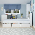 Twin Bed Frame Wood Platform Bed with Storage Drawers and Headboard