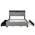 Queen size Upholstered Platform Bed with Twin XL Size Trundle