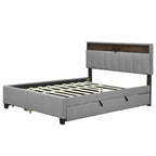 Queen size Upholstered Platform Bed with Twin XL Size Trundle