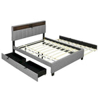 Queen size Upholstered Platform Bed with Twin XL Size Trundle