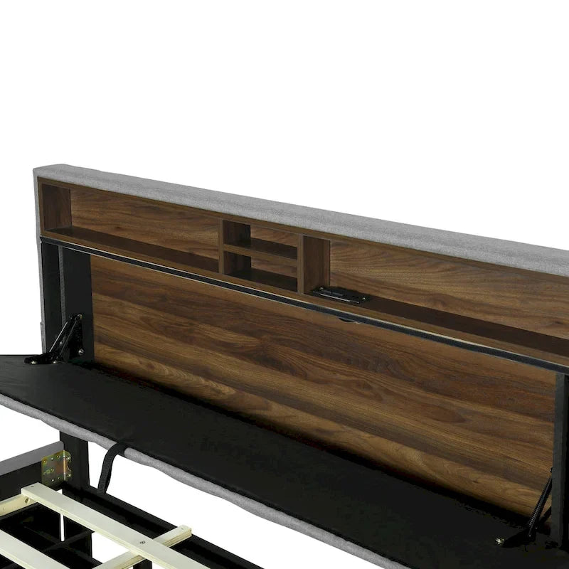 Queen size Upholstered Platform Bed with Twin XL Size Trundle