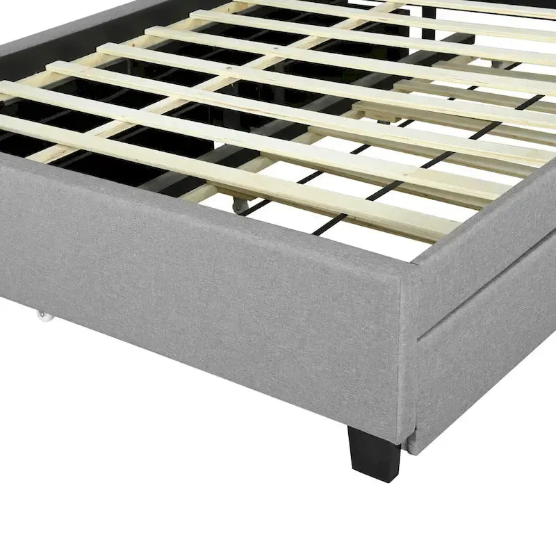 Queen size Upholstered Platform Bed with Twin XL Size Trundle