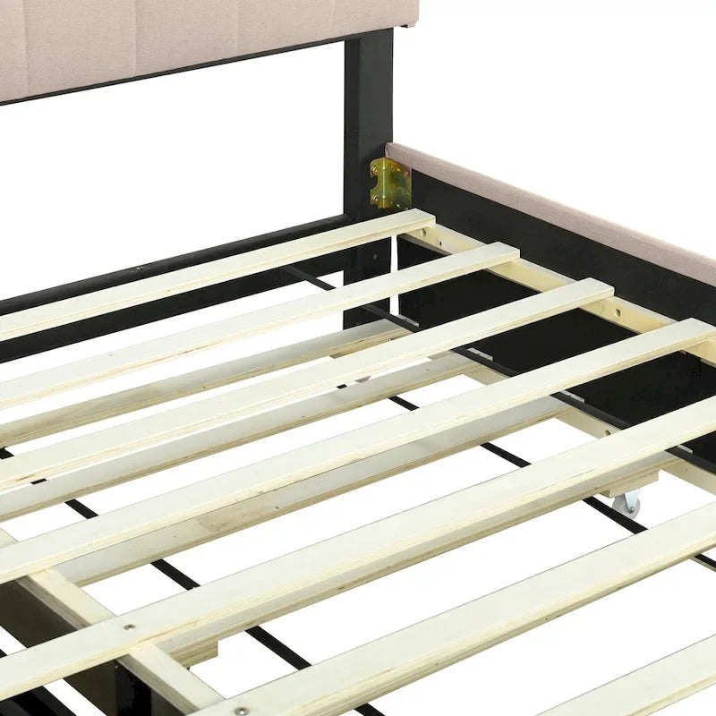 Queen size Upholstered Platform Bed with Twin XL Size Trundle