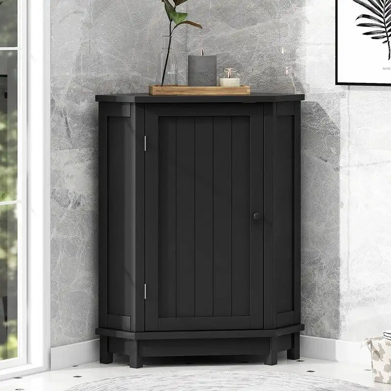 Grondin Modern Style Wooden Triangle Corner Accent Storage Cabinet with Interior Adjustable Shelves for Living Room Bathroom